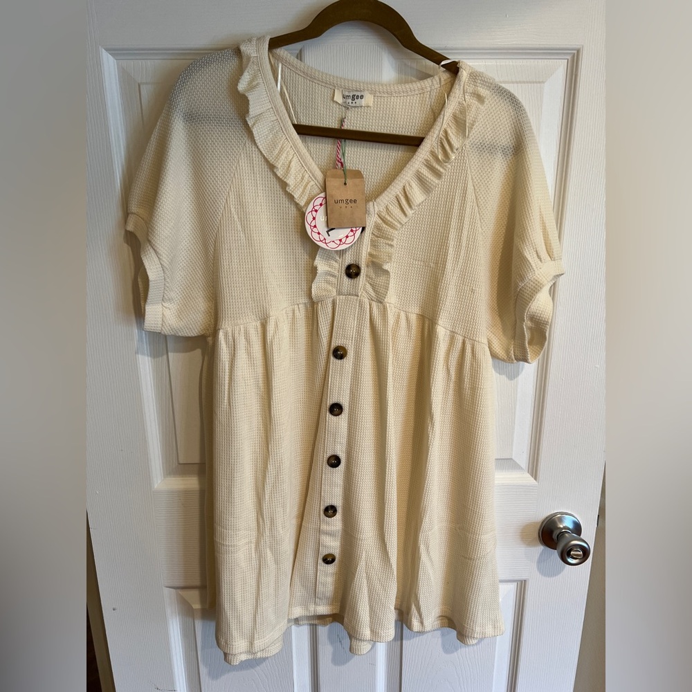Umgee | NWT Cream Button-Down Ruffle Mini Dress